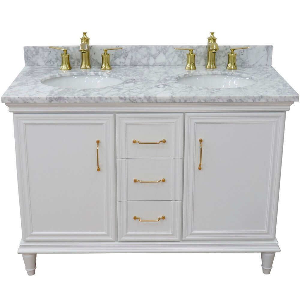 49" Double vanity in White finish with White Carrara and oval sink - 400800-49D-WH-WMO