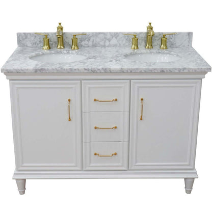 49" Double vanity in White finish with White Carrara and oval sink - 400800-49D-WH-WMO