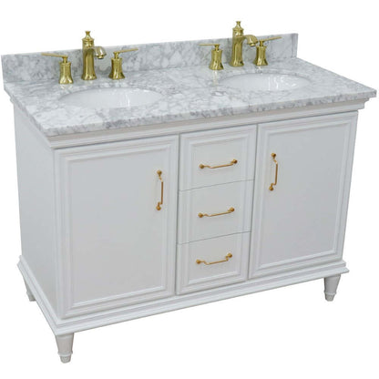 49" Double vanity in White finish with White Carrara and oval sink - 400800-49D-WH-WMO