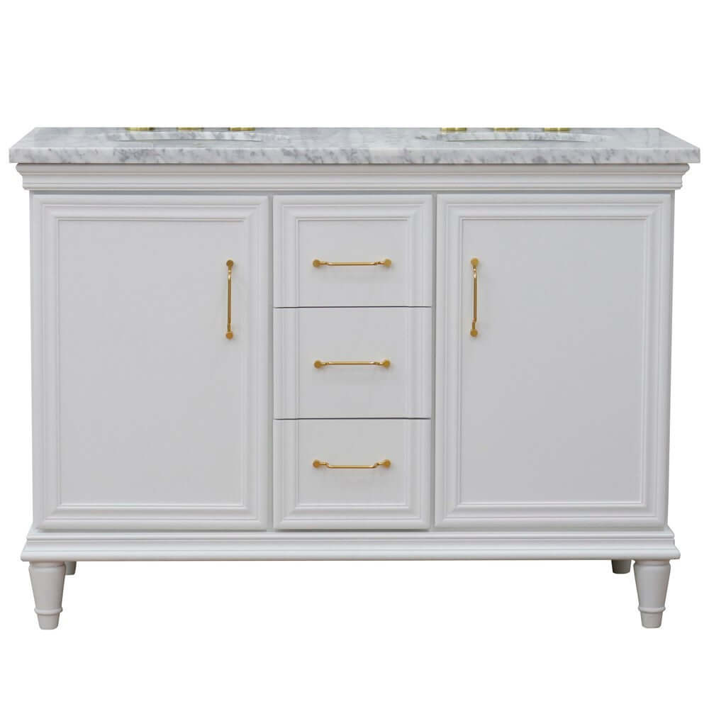 49" Double vanity in White finish with White Carrara and oval sink - 400800-49D-WH-WMO