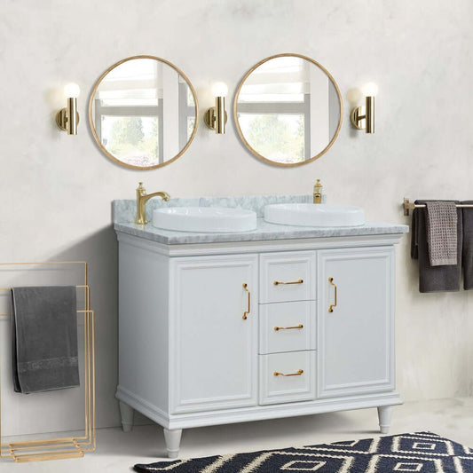 49" Double vanity in White finish with White Carrara and round sink - 400800-49D-WH-WMRD