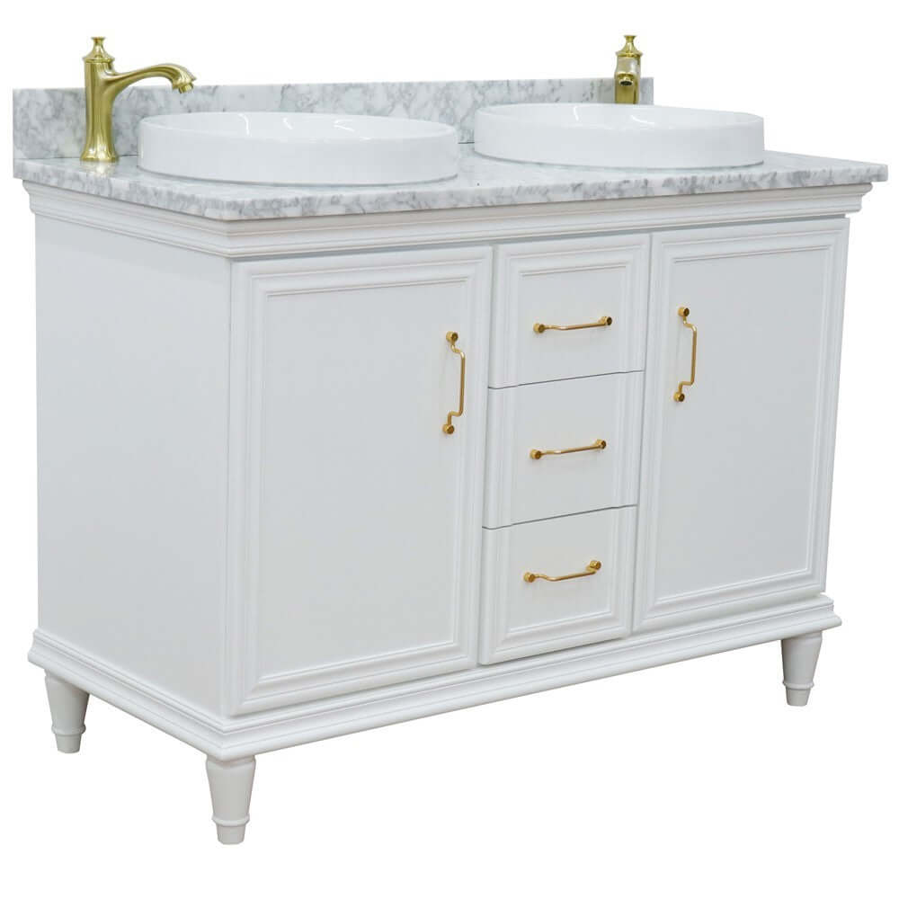 49" Double vanity in White finish with White Carrara and round sink - 400800-49D-WH-WMRD