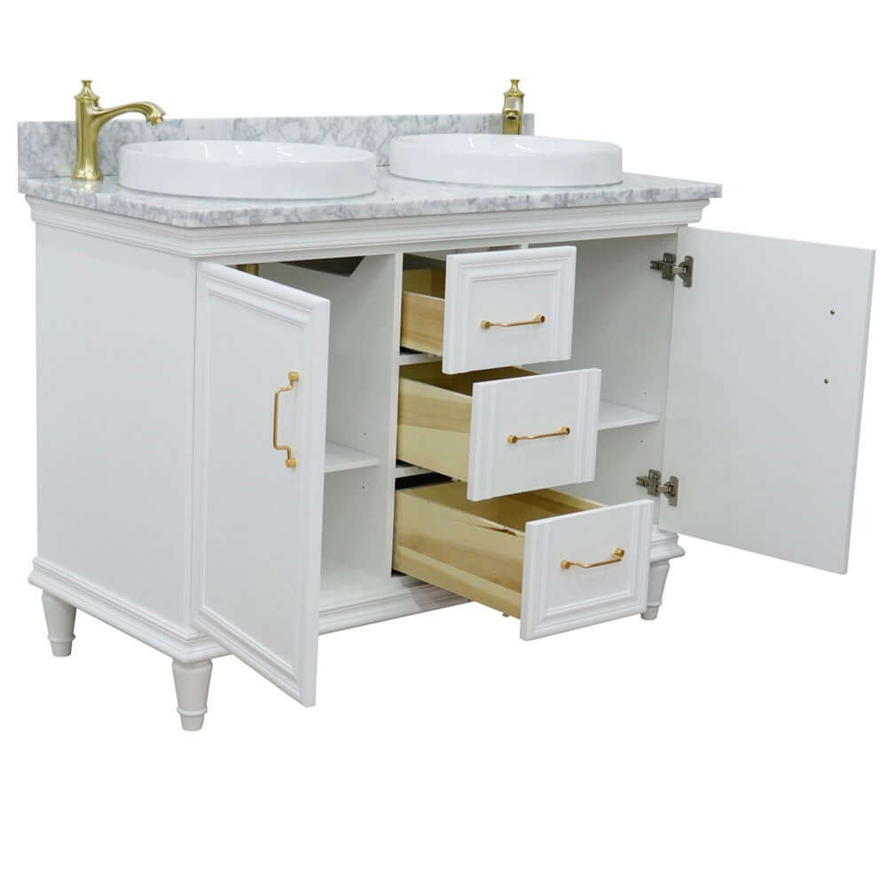 49" Double vanity in White finish with White Carrara and round sink - 400800-49D-WH-WMRD