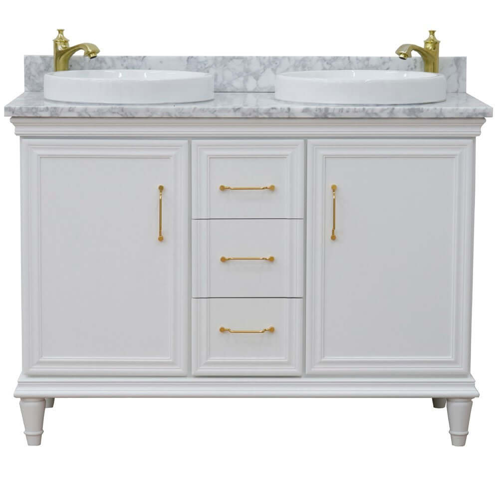 49" Double vanity in White finish with White Carrara and round sink - 400800-49D-WH-WMRD