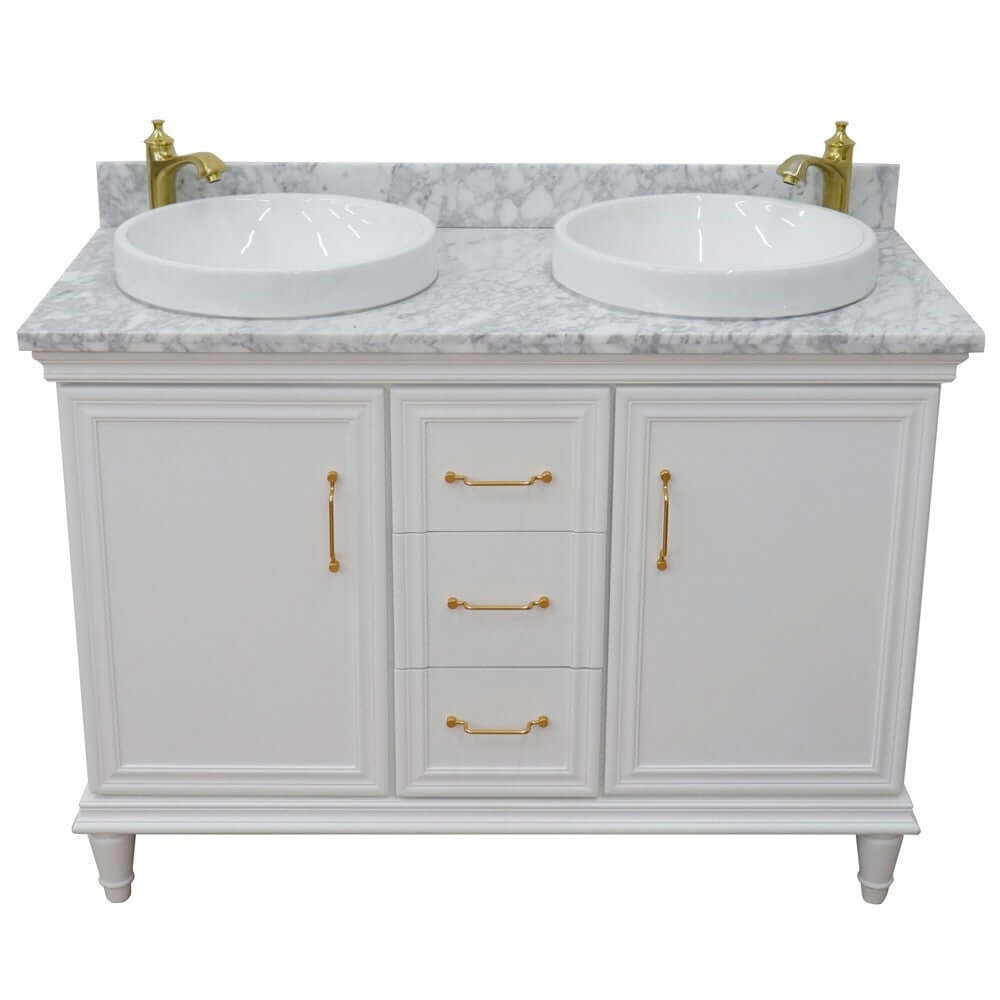 49" Double vanity in White finish with White Carrara and round sink - 400800-49D-WH-WMRD