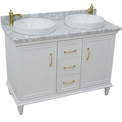 49" Double vanity in White finish with White Carrara and round sink - 400800-49D-WH-WMRD