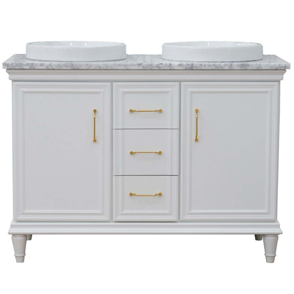 49" Double vanity in White finish with White Carrara and round sink - 400800-49D-WH-WMRD