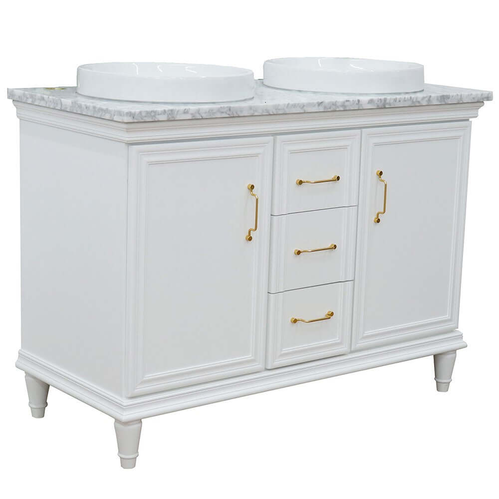 49" Double vanity in White finish with White Carrara and round sink - 400800-49D-WH-WMRD