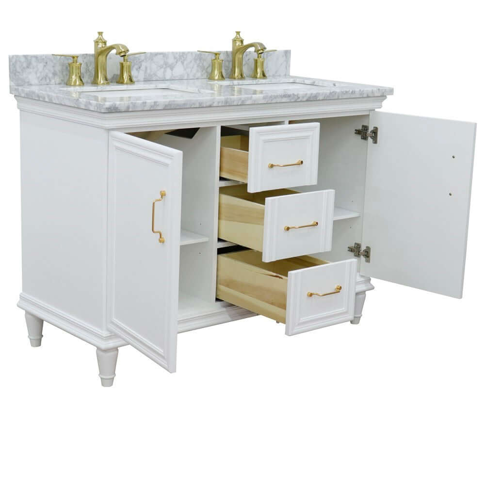 49" Double vanity in White finish with White Carrara and rectangle sink - 400800-49D-WH-WMR