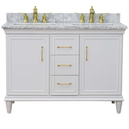 49" Double vanity in White finish with White Carrara and rectangle sink - 400800-49D-WH-WMR