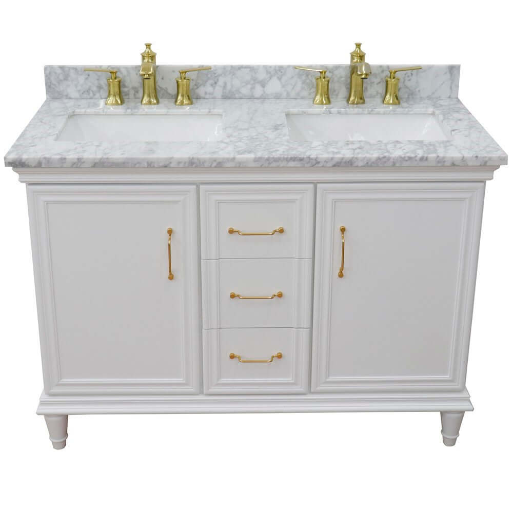 49" Double vanity in White finish with White Carrara and rectangle sink - 400800-49D-WH-WMR