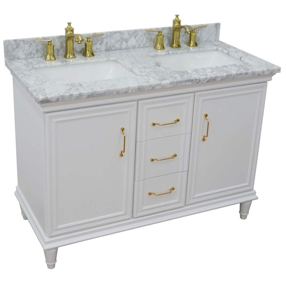 49" Double vanity in White finish with White Carrara and rectangle sink - 400800-49D-WH-WMR