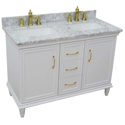 49" Double vanity in White finish with White Carrara and rectangle sink - 400800-49D-WH-WMR