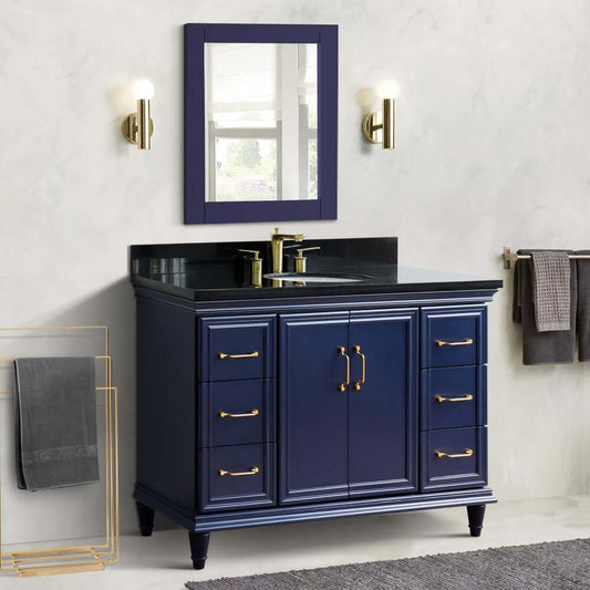 49" Single sink vanity in Blue finish with Black galaxy granite and oval sink - 400800-49S-BU-BGO