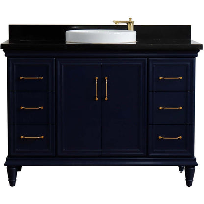 49" Single sink vanity in Blue finish with Black galaxy granite and round sink - 400800-49S-BU-BGRD