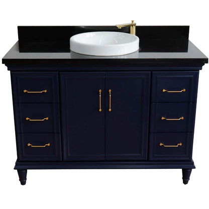 49" Single sink vanity in Blue finish with Black galaxy granite and round sink - 400800-49S-BU-BGRD