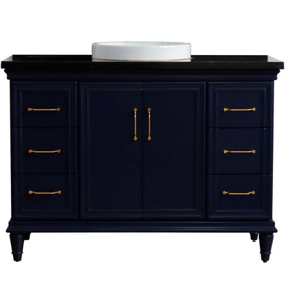 49" Single sink vanity in Blue finish with Black galaxy granite and round sink - 400800-49S-BU-BGRD