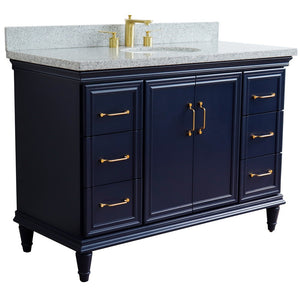 49" Single sink vanity in Blue finish with Gray granite and oval sink - 400800-49S-BU-GYO