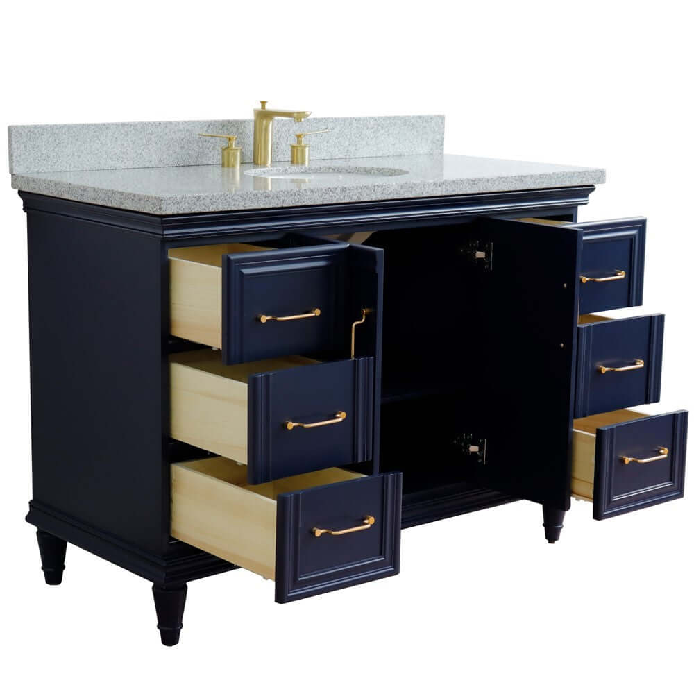 49" Single sink vanity in Blue finish with Gray granite and oval sink - 400800-49S-BU-GYO