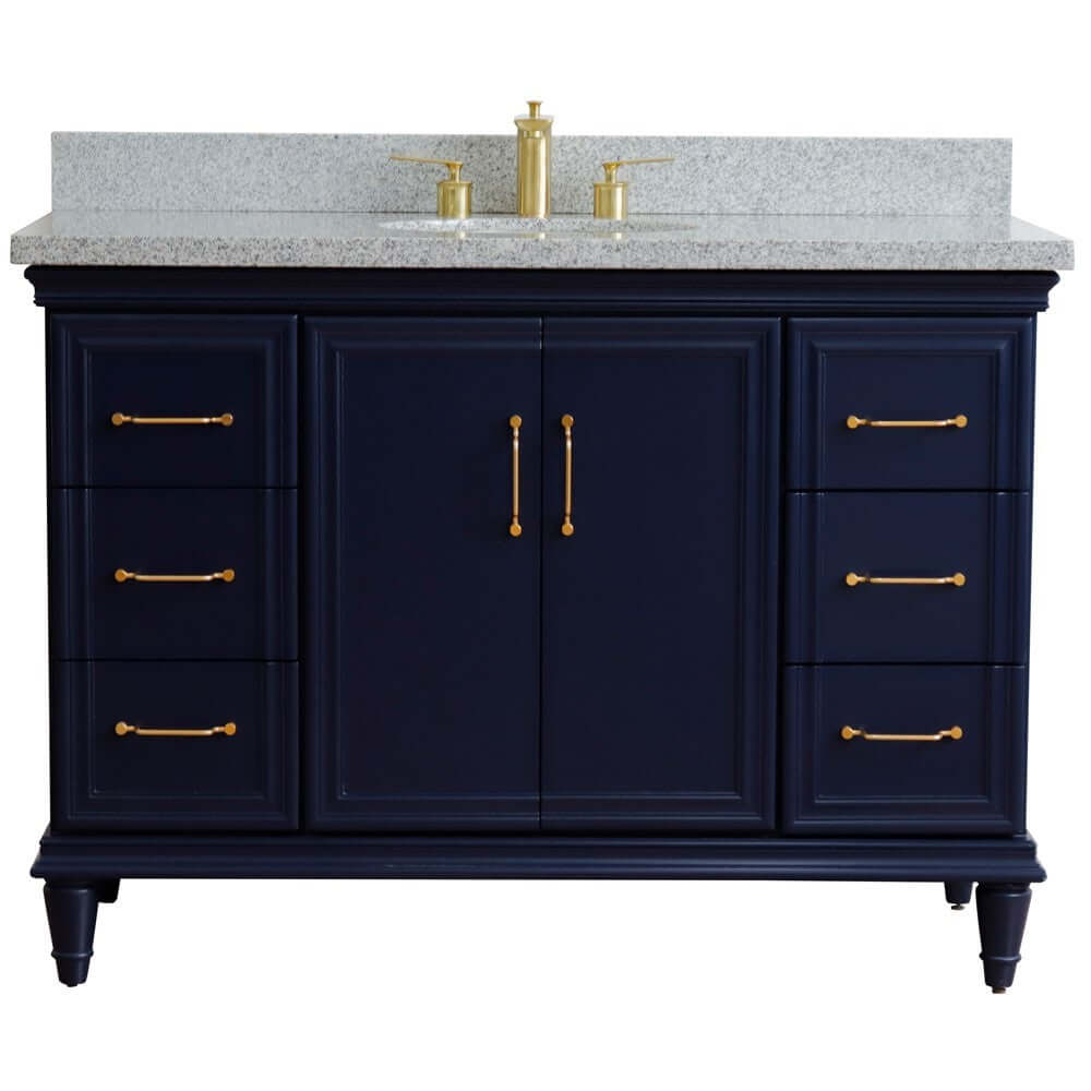 49" Single sink vanity in Blue finish with Gray granite and oval sink - 400800-49S-BU-GYO