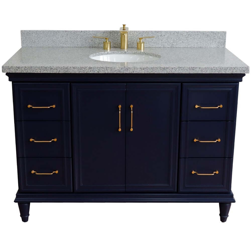 49" Single sink vanity in Blue finish with Gray granite and oval sink - 400800-49S-BU-GYO