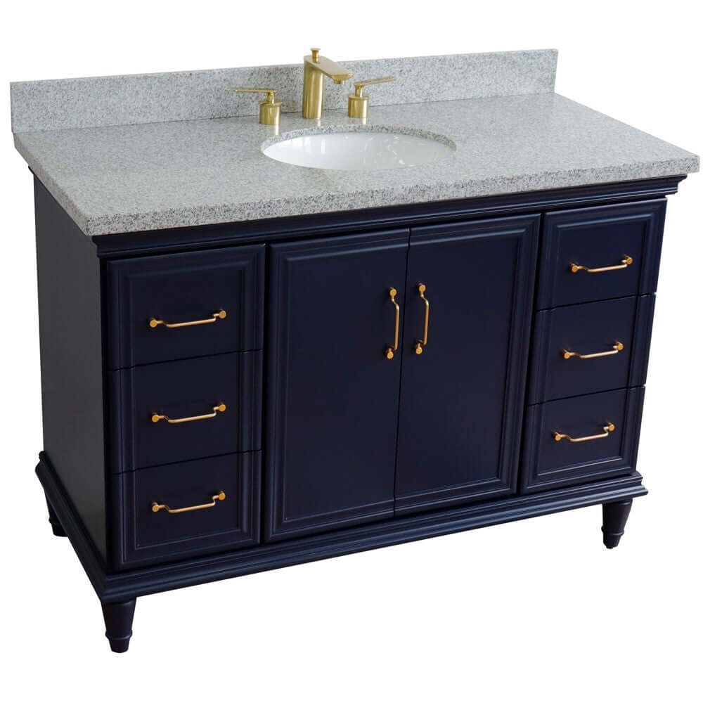 49" Single sink vanity in Blue finish with Gray granite and oval sink - 400800-49S-BU-GYO