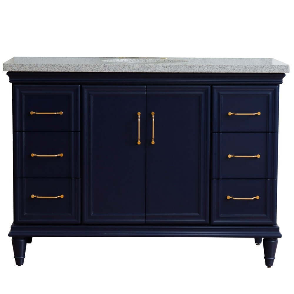 49" Single sink vanity in Blue finish with Gray granite and oval sink - 400800-49S-BU-GYO