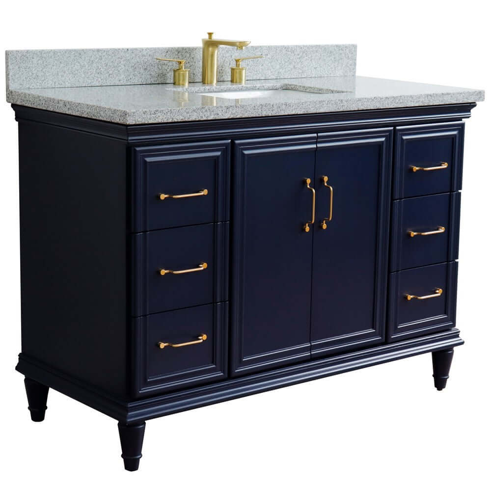 49" Single sink vanity in Blue finish with Gray granite and rectangle sink - 400800-49S-BU-GYR