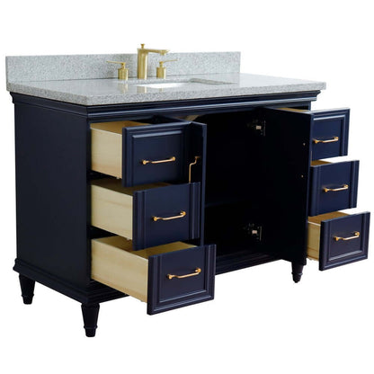 49" Single sink vanity in Blue finish with Gray granite and rectangle sink - 400800-49S-BU-GYR