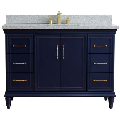 49" Single sink vanity in Blue finish with Gray granite and rectangle sink - 400800-49S-BU-GYR