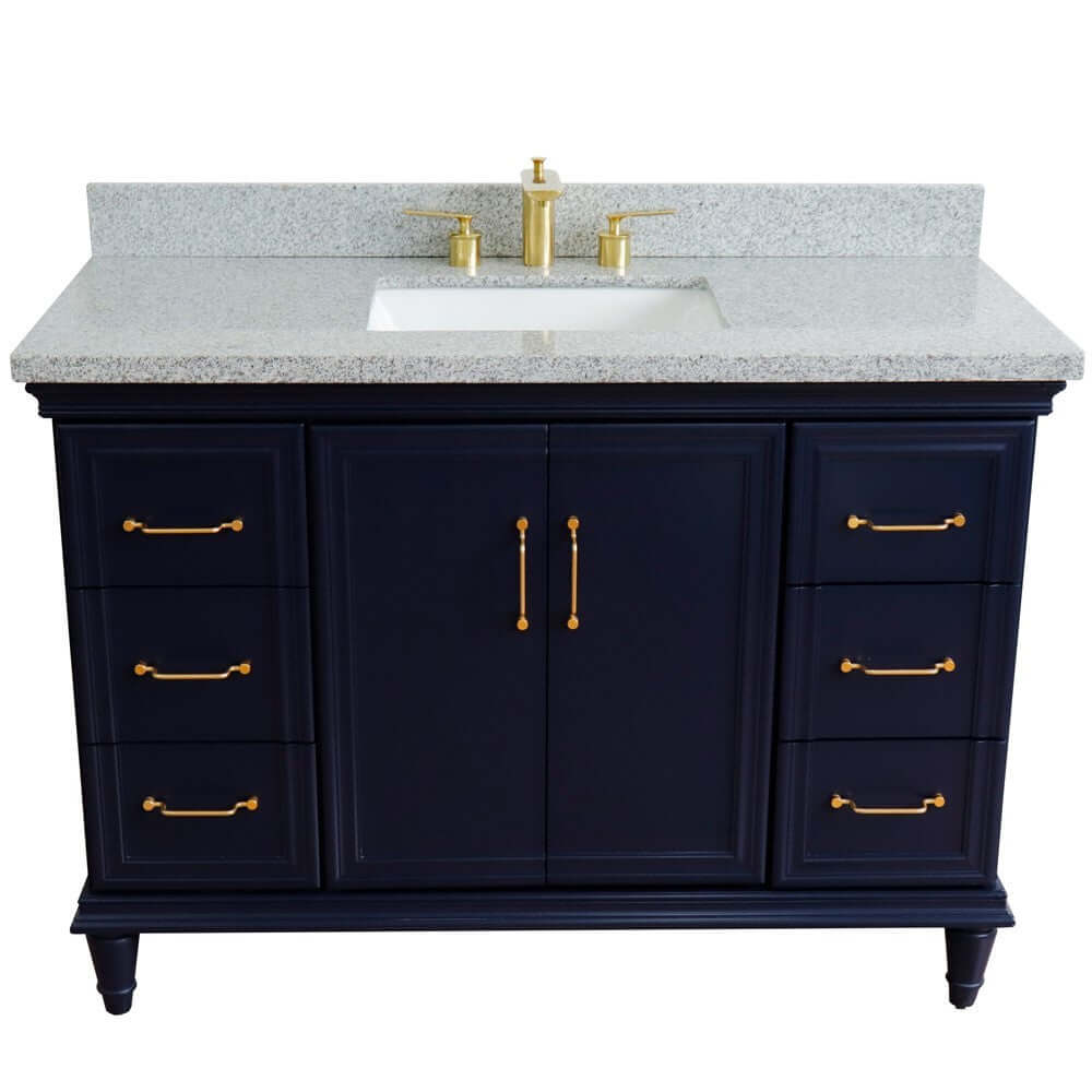 49" Single sink vanity in Blue finish with Gray granite and rectangle sink - 400800-49S-BU-GYR