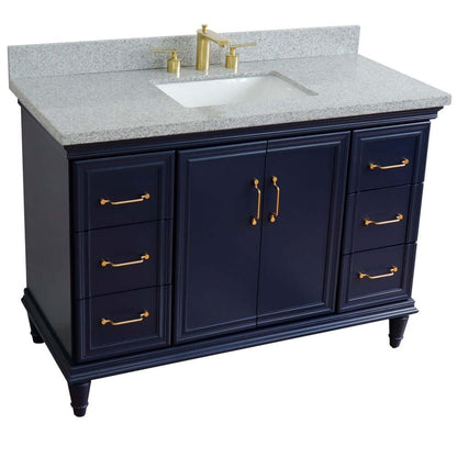 49" Single sink vanity in Blue finish with Gray granite and rectangle sink - 400800-49S-BU-GYR