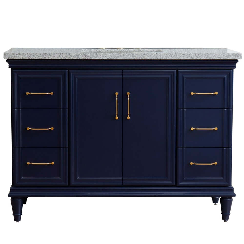 49" Single sink vanity in Blue finish with Gray granite and rectangle sink - 400800-49S-BU-GYR