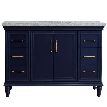 49" Single sink vanity in Blue finish with Gray granite and rectangle sink - 400800-49S-BU-GYR