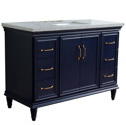 49" Single sink vanity in Blue finish with Gray granite and rectangle sink - 400800-49S-BU-GYR