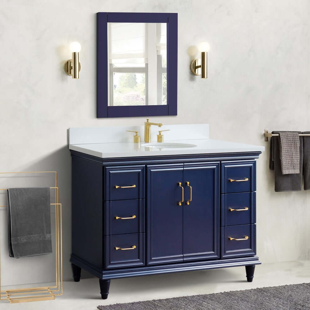 49" Single sink vanity in Blue finish with White quartz and oval sink - 400800-49S-BU-WEO