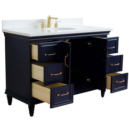 49" Single sink vanity in Blue finish with White quartz and oval sink - 400800-49S-BU-WEO