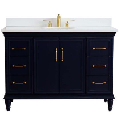 49" Single sink vanity in Blue finish with White quartz and oval sink - 400800-49S-BU-WEO