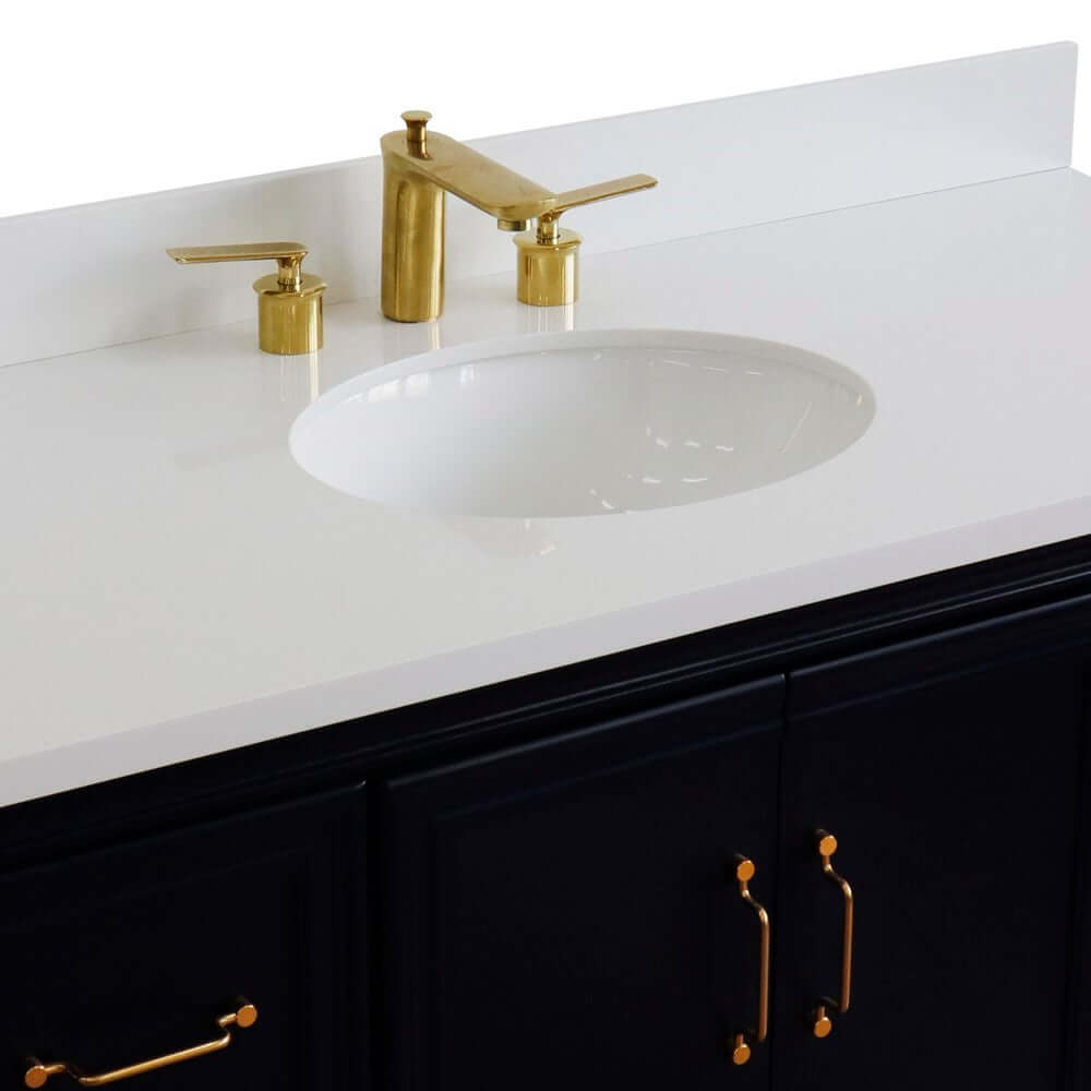 49" Single sink vanity in Blue finish with White quartz and oval sink - 400800-49S-BU-WEO