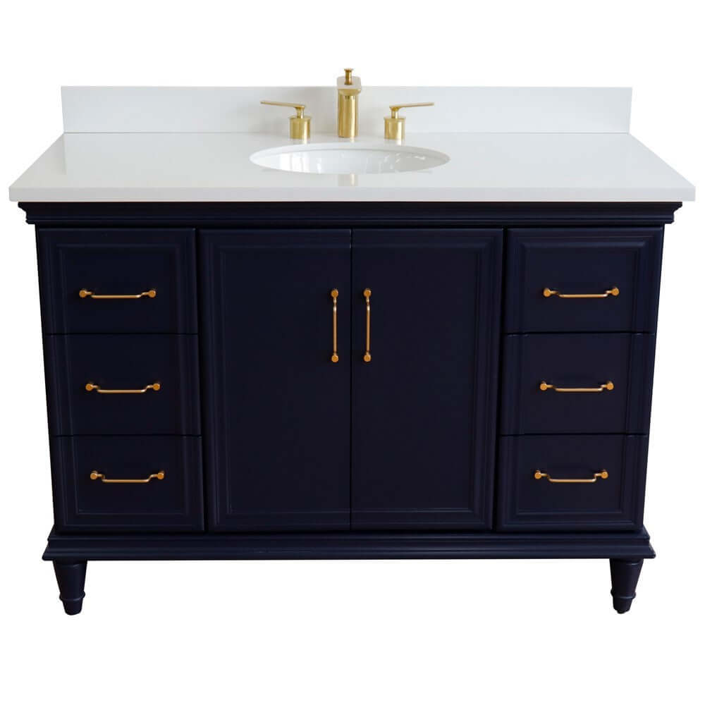 49" Single sink vanity in Blue finish with White quartz and oval sink - 400800-49S-BU-WEO