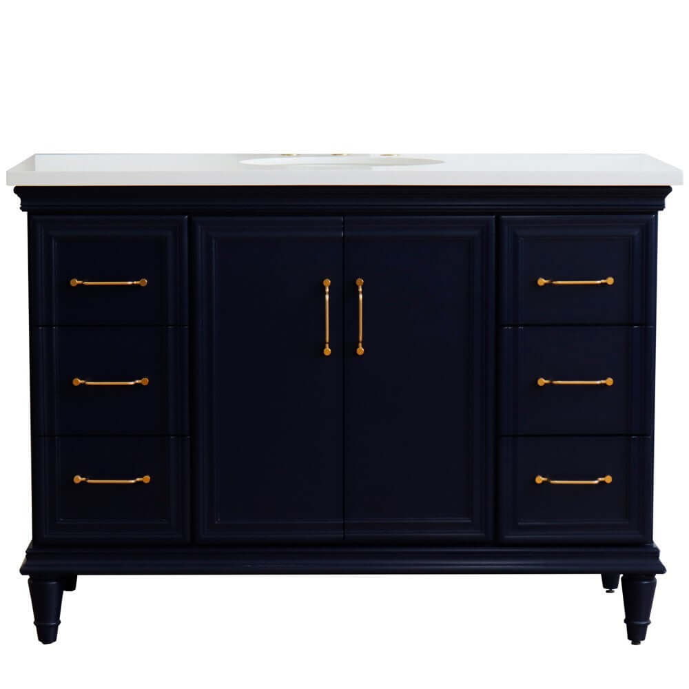 49" Single sink vanity in Blue finish with White quartz and oval sink - 400800-49S-BU-WEO