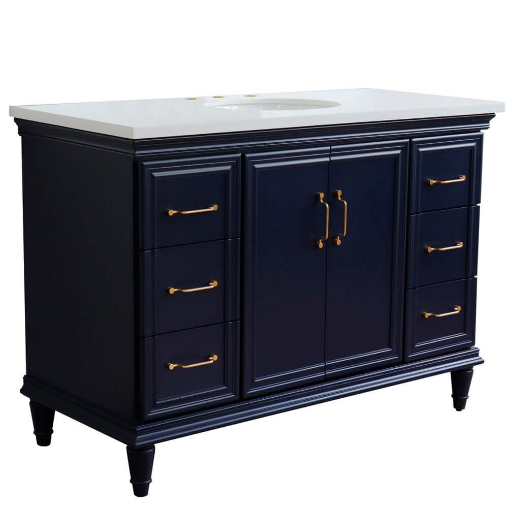 49" Single sink vanity in Blue finish with White quartz and oval sink - 400800-49S-BU-WEO