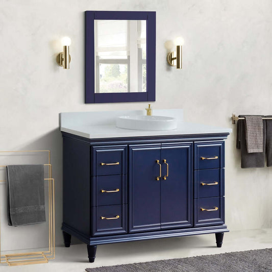 49" Single sink vanity in Blue finish with White quartz and round sink - 400800-49S-BU-WERD