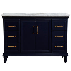 49" Single sink vanity in Blue finish with White carrara marble and oval sink - 400800-49S-BU-WMO