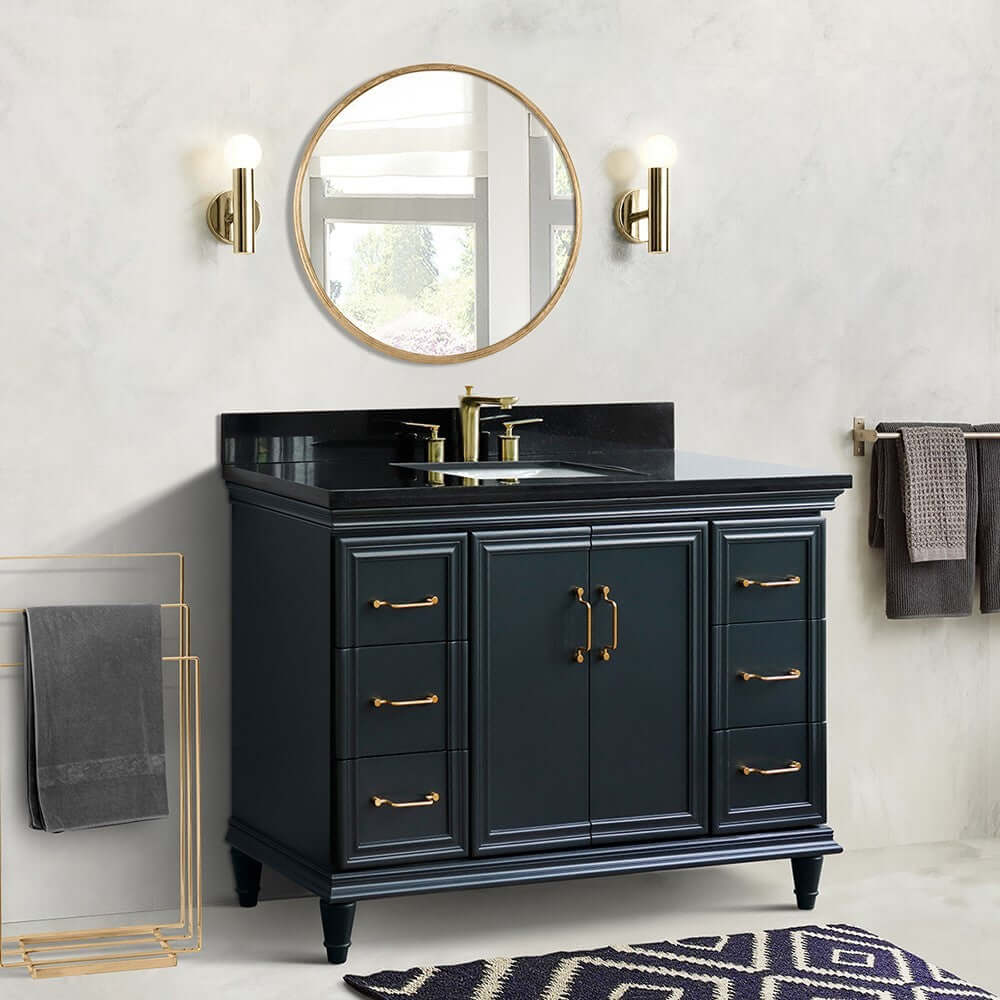 49" Single sink vanity in Dark Gray finish with Black galaxy granite and rectangle sink - 400800-49S-DG-BGR