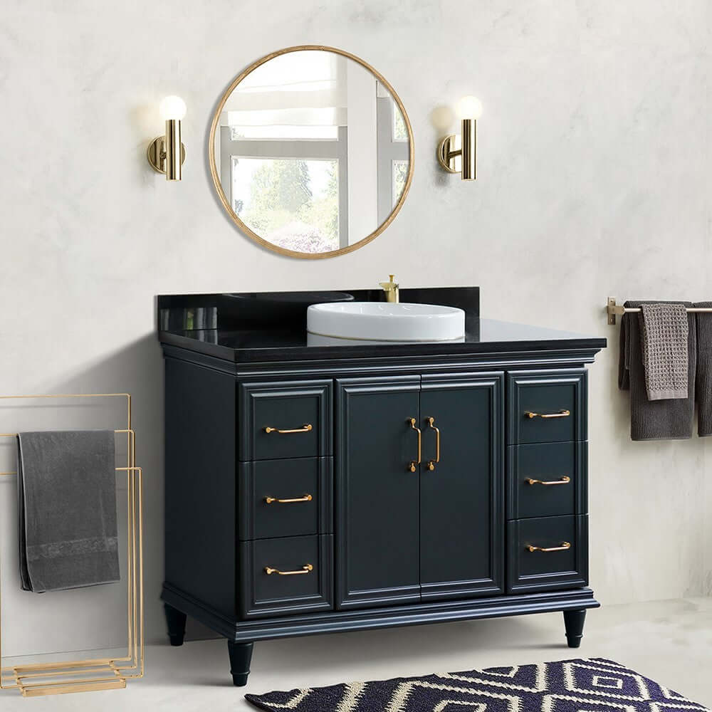 49" Single sink vanity in Dark Gray finish with Black galaxy granite and round sink - 400800-49S-DG-BGRD