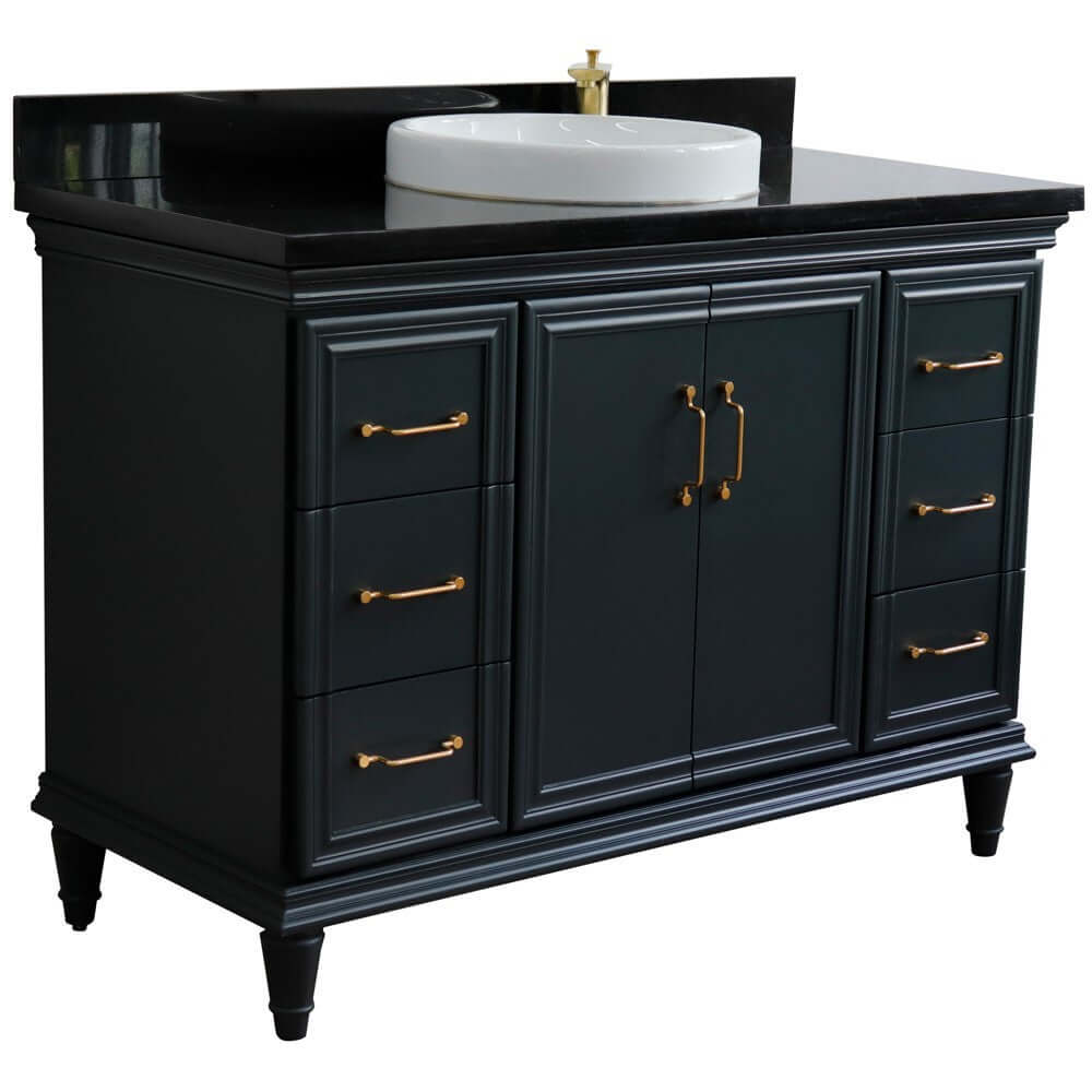 49" Single sink vanity in Dark Gray finish with Black galaxy granite and round sink - 400800-49S-DG-BGRD