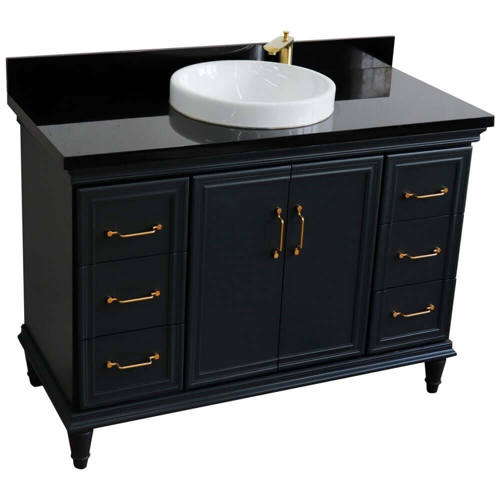 49" Single sink vanity in Dark Gray finish with Black galaxy granite and round sink - 400800-49S-DG-BGRD