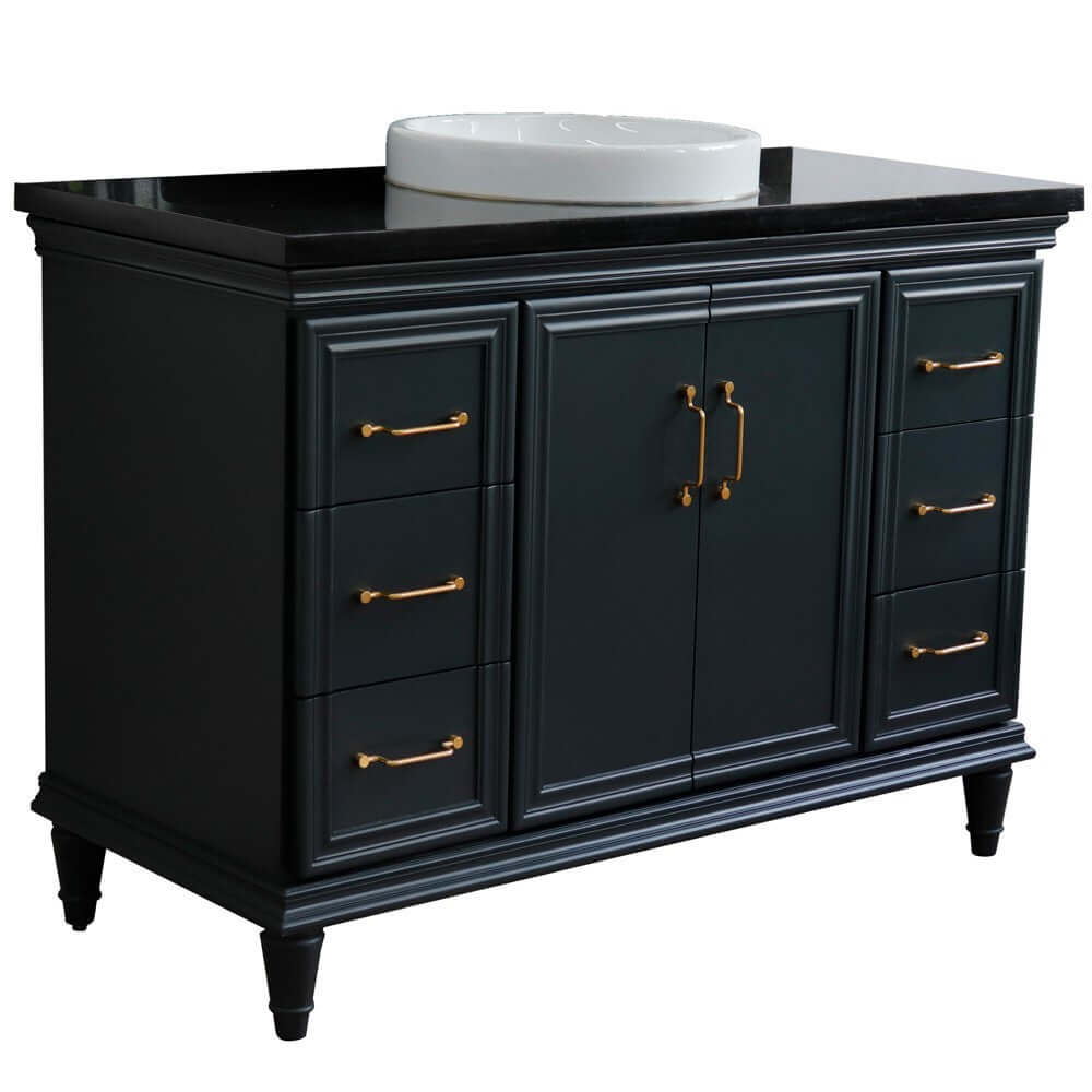 49" Single sink vanity in Dark Gray finish with Black galaxy granite and round sink - 400800-49S-DG-BGRD