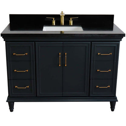 49" Single sink vanity in Dark Gray finish with Black galaxy granite and rectangle sink - 400800-49S-DG-BGR